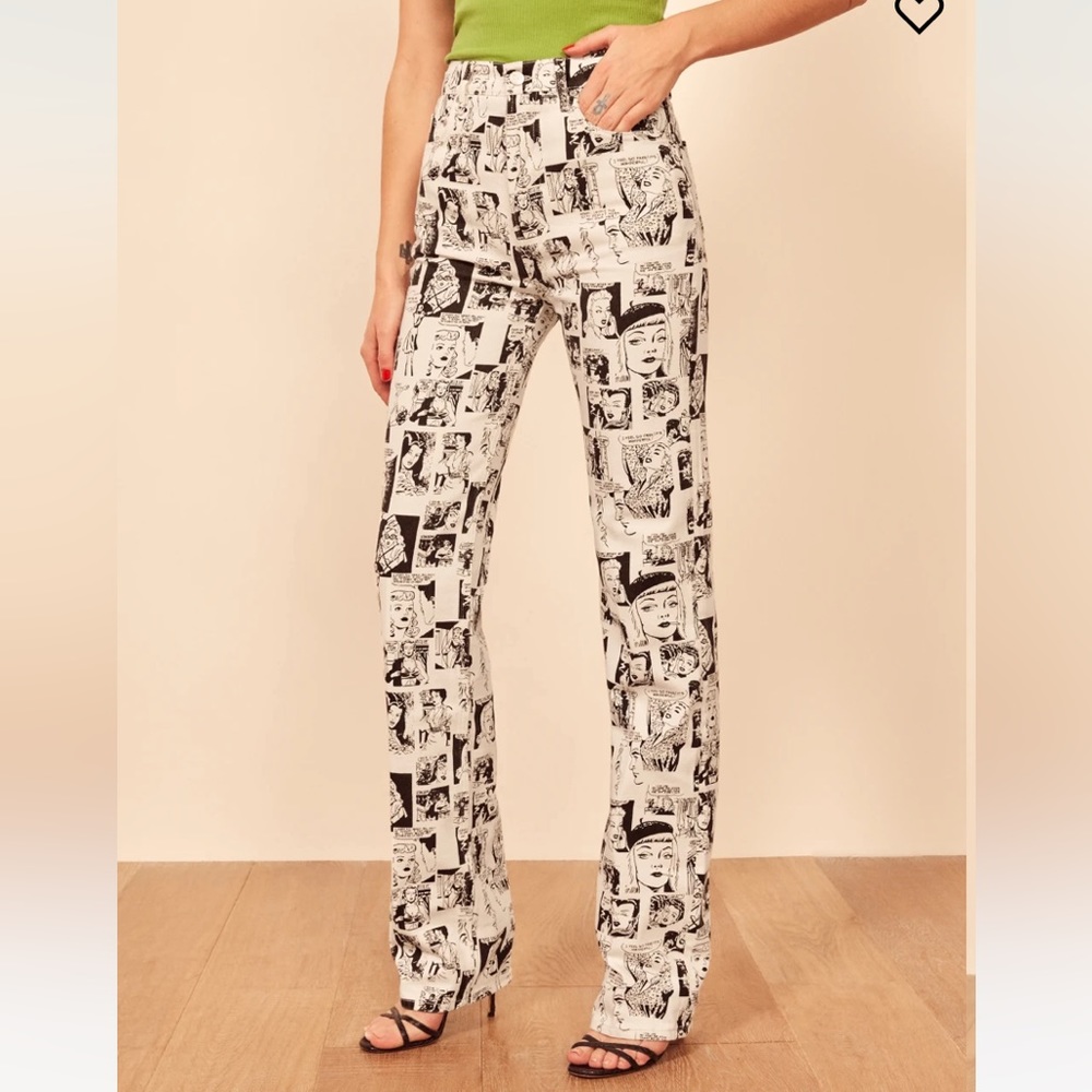 Reformation Newsprint High Rise Straight Long Jeans